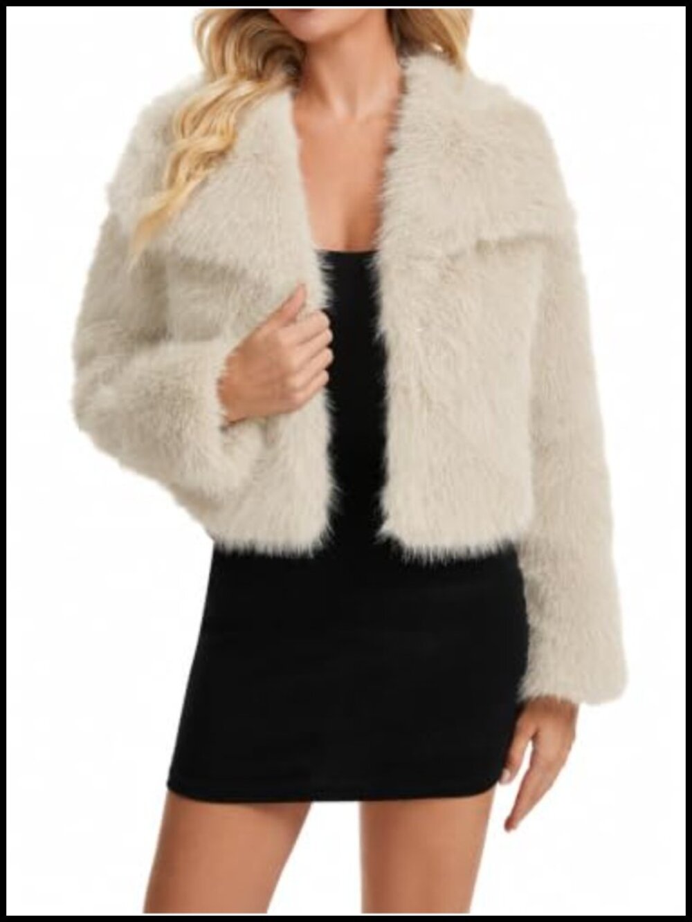 Women's Lapel Faux Fur Coat Fluffy Warm Short Outerwear with Pockets